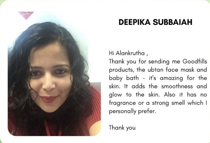 Testimonial card from Deepika Subbaiah